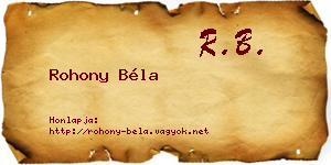 Rohony Béla névjegykártya